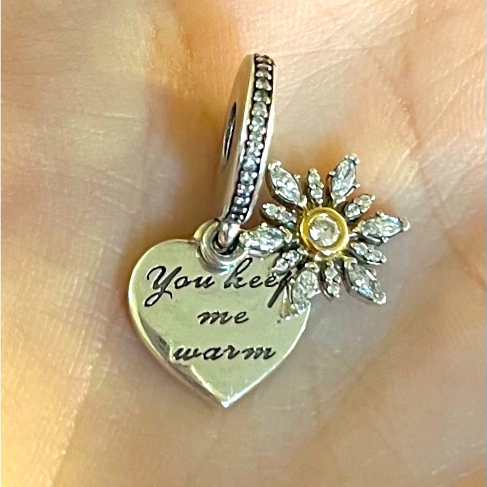 Pandora Retired Snowflake Heart Dangle Charm with 14k gold